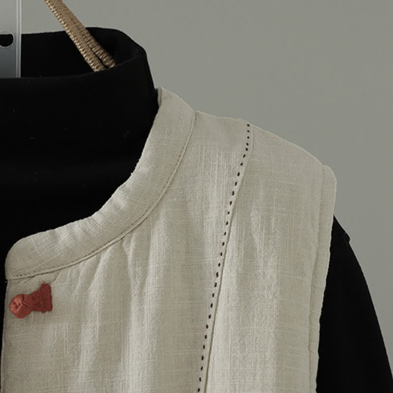 Buddha Stones Fall Winter Casual Tang Style Mandarin Collar Solid Tank Top Women's Vest With Pockets - image 5