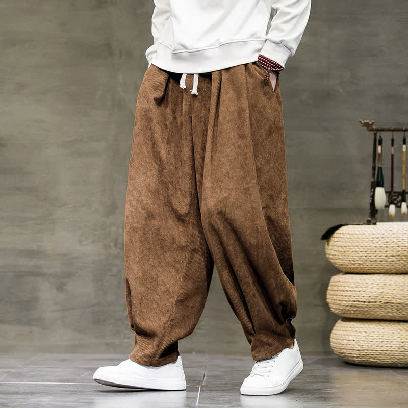 Buddha Stones Fall Winter Retro Casual Drawstring Solid Ankle Pants Corduroy Men's Harem Pants With Pocket - Peru - US/UK/AU46, EU56 (5XL) - image 31