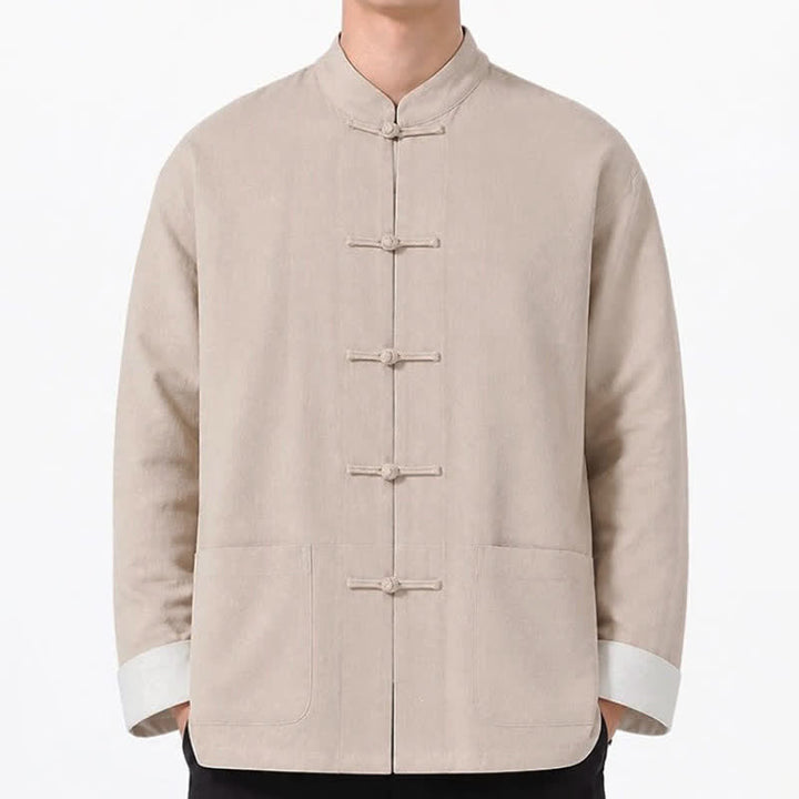 Buddha Stones Spring Fall Casual Tang Style Frog Button Solid Cotton Linen Men's Long Sleeve Shirts With Pockets - image 38