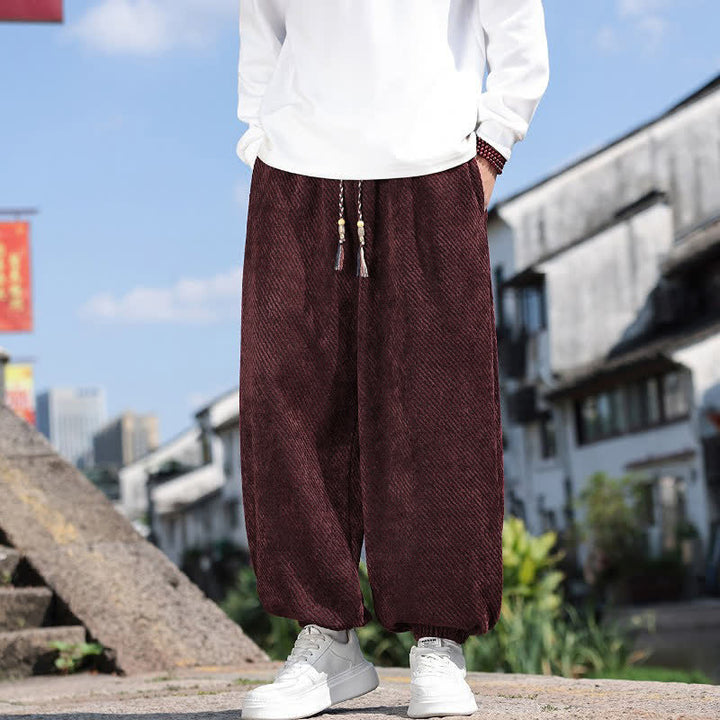Buddha Stones Spring Simple Minimalist Drawstring Solid Ankle Pants Men's Harem Pants With Pockets - Maroon - US/UK/AU46, EU56 (5XL) - image 14