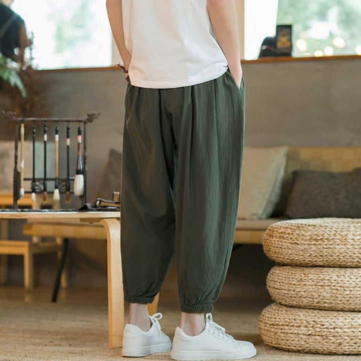 Buddha Stones Fall Winter Casual Minimalist Drawstring Solid Cotton Ankle Pants Men's Tapered Pants With Pockets - image 16