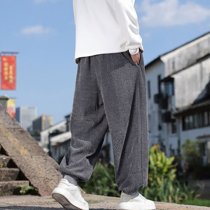 Buddha Stones Spring Simple Minimalist Drawstring Solid Ankle Pants Men's Harem Pants With Pockets - image 4