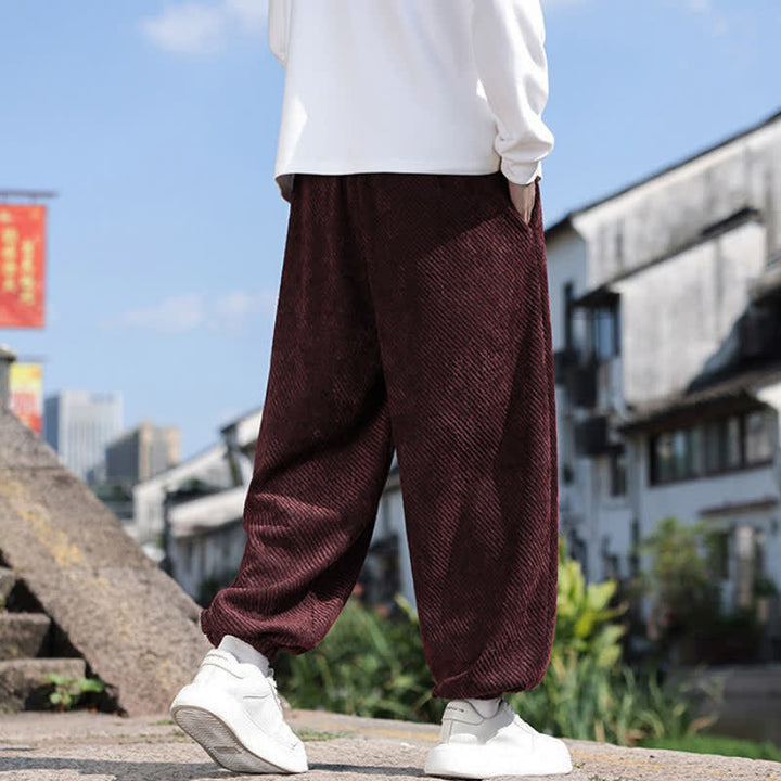 Buddha Stones Spring Simple Minimalist Drawstring Solid Ankle Pants Men's Harem Pants With Pockets - image 18