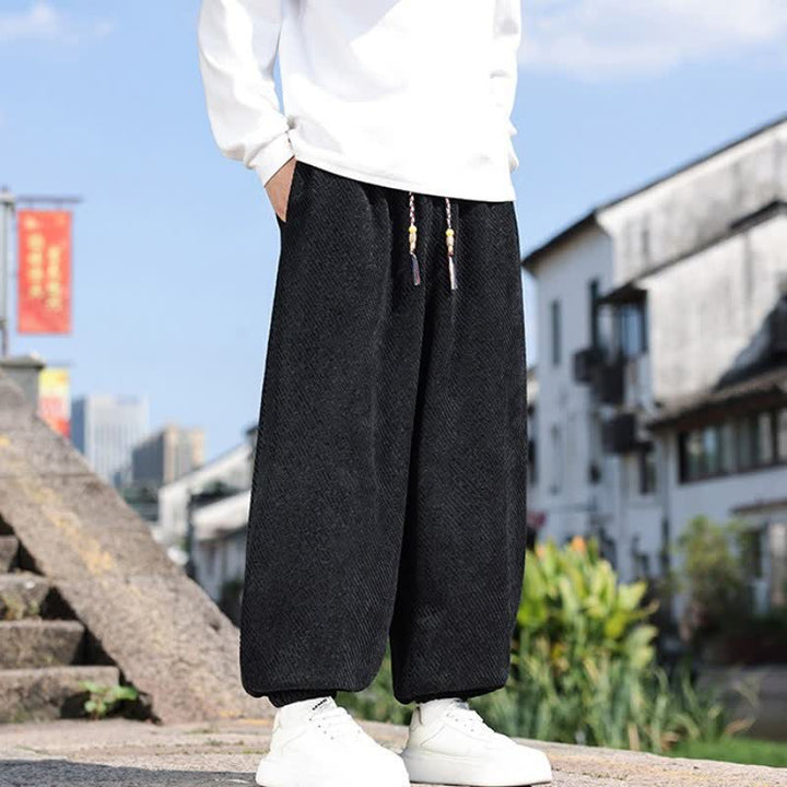 Buddha Stones Spring Simple Minimalist Drawstring Solid Ankle Pants Men's Harem Pants With Pockets - image 10