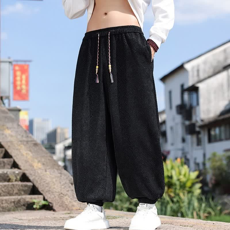 Buddha Stones Spring Simple Minimalist Drawstring Solid Ankle Pants Men's Harem Pants With Pockets - image 12