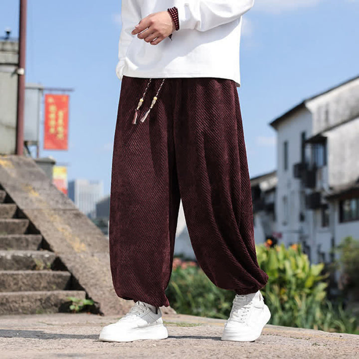 Buddha Stones Spring Simple Minimalist Drawstring Solid Ankle Pants Men's Harem Pants With Pockets - image 16