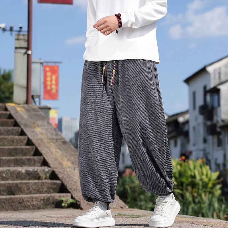 Buddha Stones Spring Simple Minimalist Drawstring Solid Ankle Pants Men's Harem Pants With Pockets - image 1
