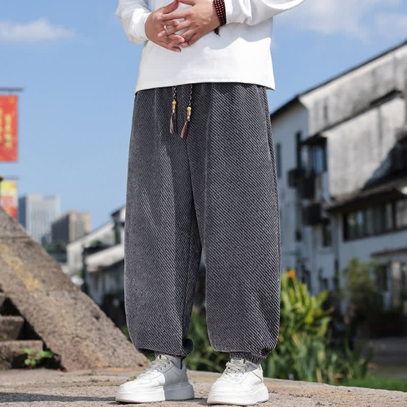 Buddha Stones Spring Simple Minimalist Drawstring Solid Ankle Pants Men's Harem Pants With Pockets - image 2
