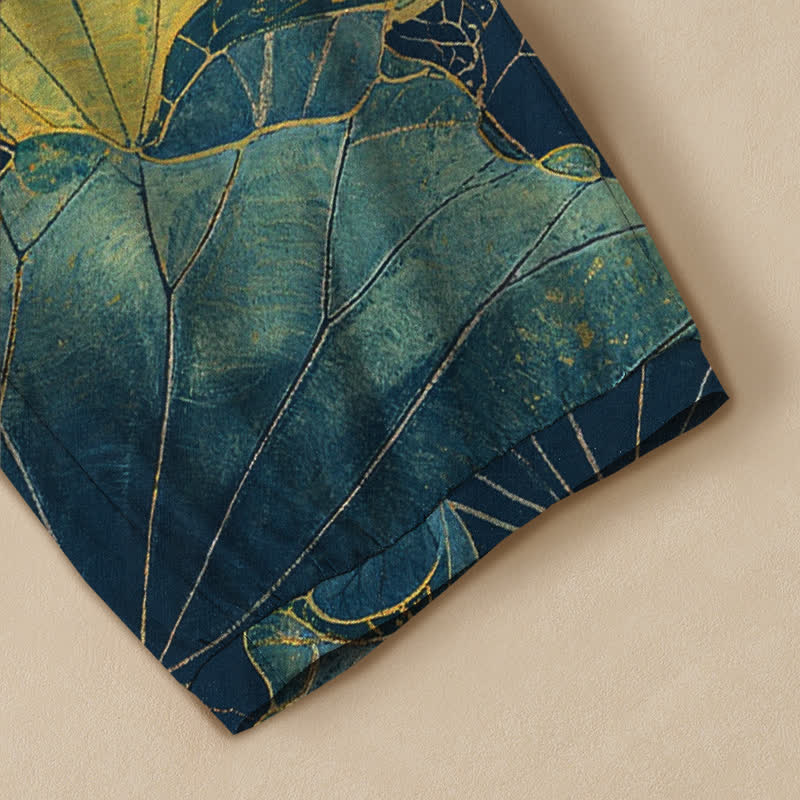 Buddha Stones Cotton Lotus Pond Pattern Pleated Elastic Waist Women's Harem Pants With Pockets - image 5