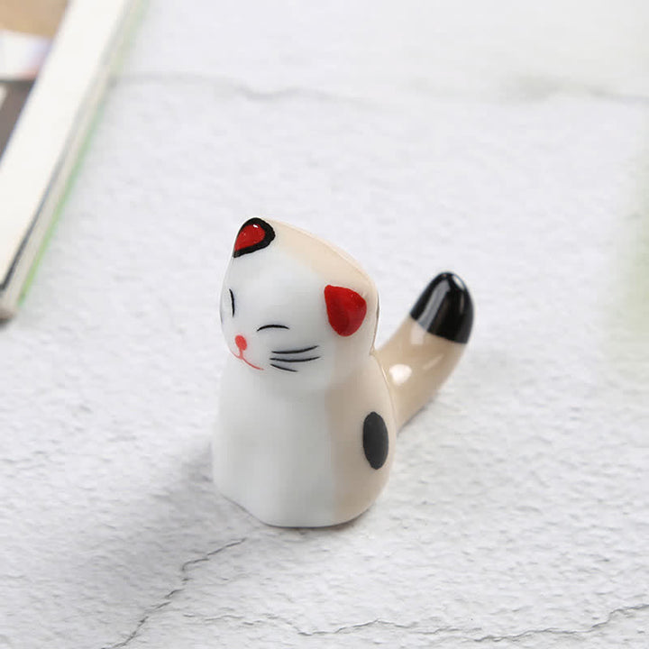 Buddha Stones Ceramic Joyful Cat Style Chopstick Holder - Standing - Beige Approx. 3.9 × 2.1 × 3.9 cm - image 9