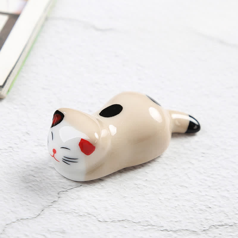 Buddha Stones Ceramic Joyful Cat Style Chopstick Holder - Lying Down - Beige Approx. 6.2 × 2.3 × 2.2 cm - image 2