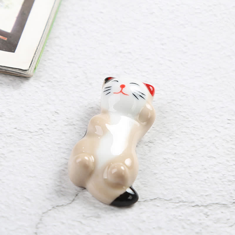 Buddha Stones Ceramic Joyful Cat Style Chopstick Holder - Reclining - Beige Approx. 5.9 × 3.2 × 2 cm - image 4