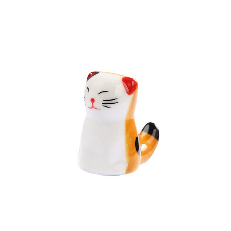 Buddha Stones Ceramic Joyful Cat Style Chopstick Holder - image 7