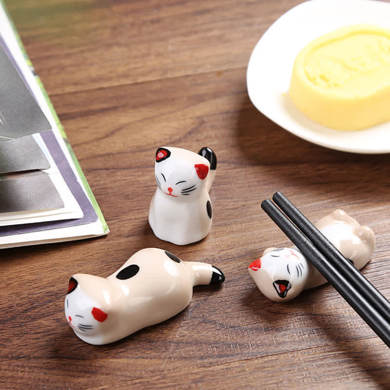 Buddha Stones Ceramic Joyful Cat Style Chopstick Holder - image 13