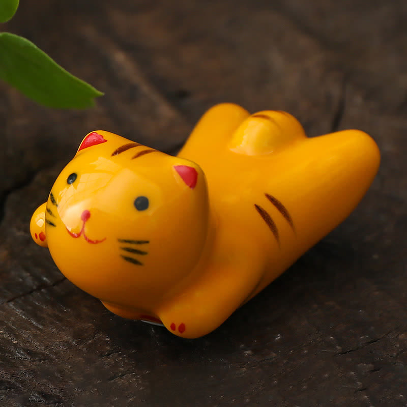 Buddha Stones Hand-Painted Small Cute Cat Ceramic Chopstick Holder - Yellow Approx. 5.1 × 3.1 × 2.5 cm - image 10