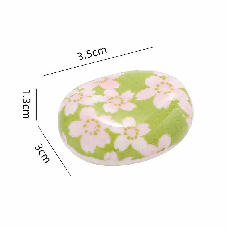 Buddha Stones Ceramic Floral Pattern Oval Broad Bean Chopstick Holder - Green Cherry Blossom Approx. 3.5 × 3.0 × 1.3 cm - Ceramic - image 5