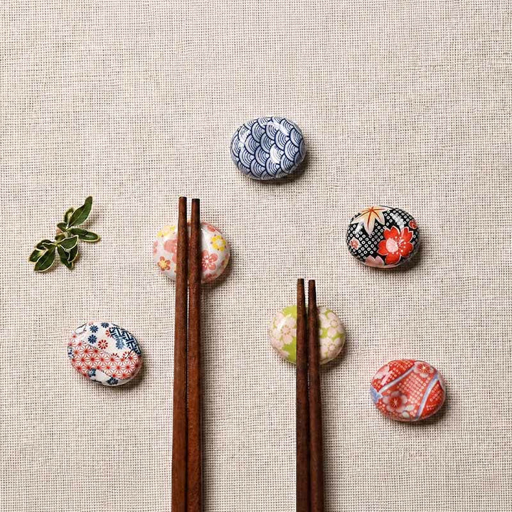 Buddha Stones Ceramic Floral Pattern Oval Broad Bean Chopstick Holder - image 10
