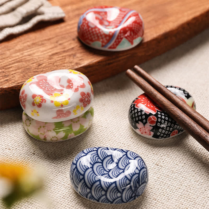 Buddha Stones Ceramic Floral Pattern Oval Broad Bean Chopstick Holder - image 14
