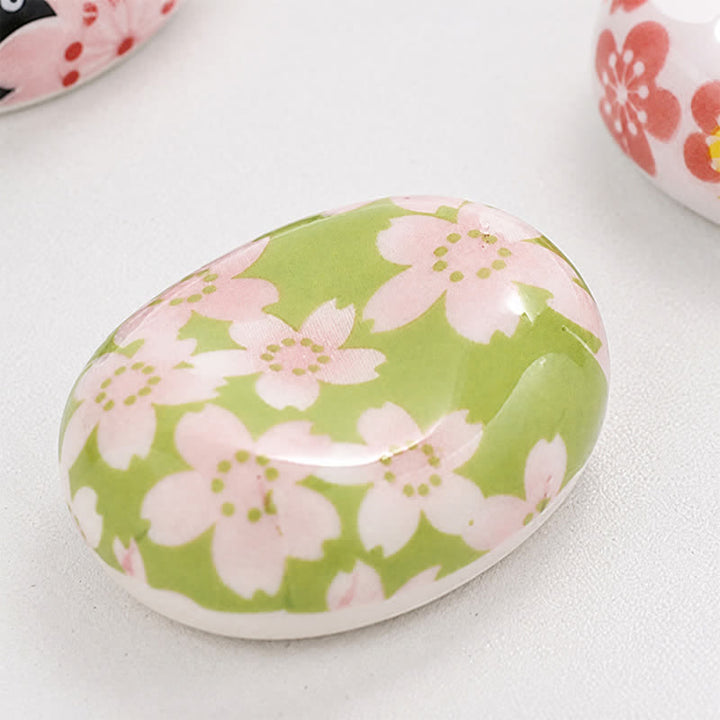 Buddha Stones Ceramic Floral Pattern Oval Broad Bean Chopstick Holder - image 6
