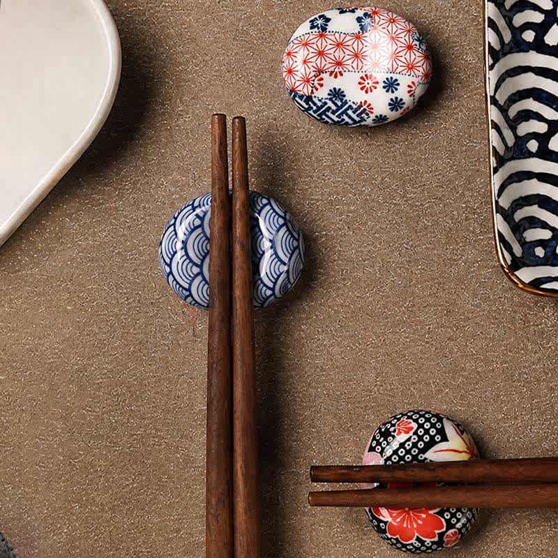 Buddha Stones Ceramic Floral Pattern Oval Broad Bean Chopstick Holder - image 17
