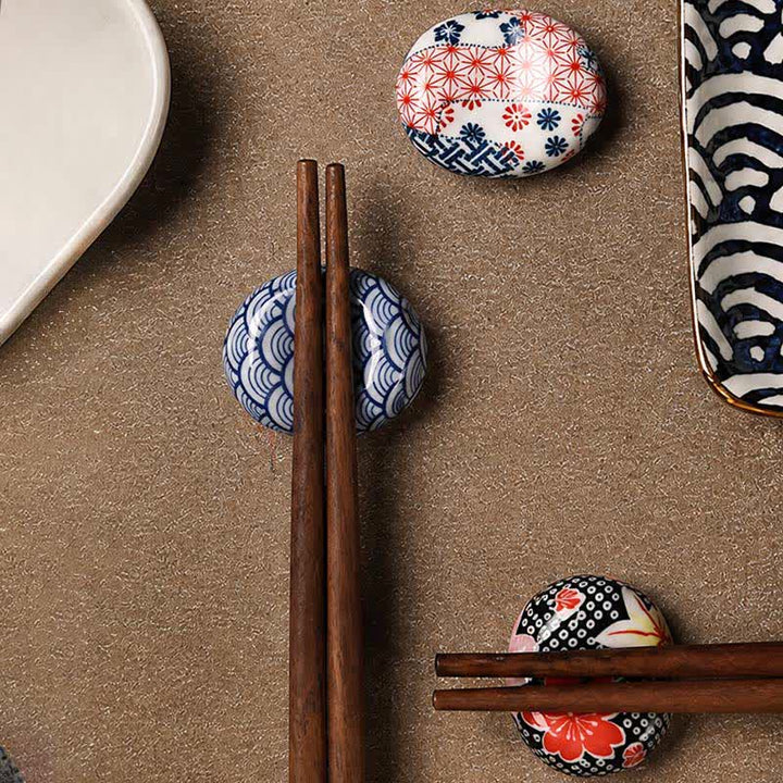 Buddha Stones Ceramic Floral Pattern Oval Broad Bean Chopstick Holder - image 17