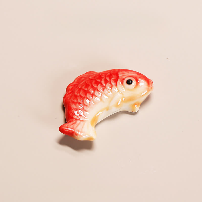 Buddha Stones Hand-Painted Ceramic Mini Koi Fish Wealth Chopstick Holder - Gradient Red Approx. 5.0 × 3.5 × 1.0 cm - Ceramic - image 1