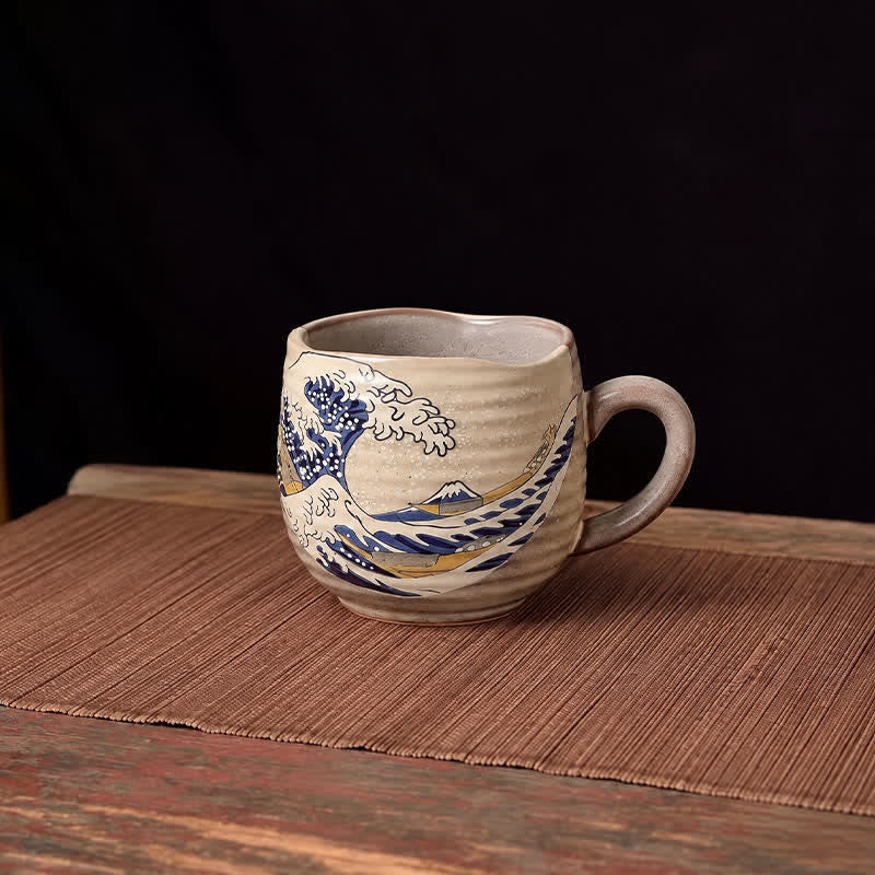 Buddha Stones Japanese Kutani Hand Painted Cat Floral Cow Rabbit Ocean Pattern Ceramic Tea Cup Mug - Ocean Wave Approx. 10.5 x 7.5 x 8cm - 201-300ml - image 11