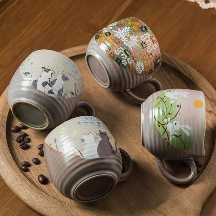 Buddha Stones Japanese Kutani Hand Painted Cat Floral Cow Rabbit Ocean Pattern Ceramic Tea Cup Mug - image 12