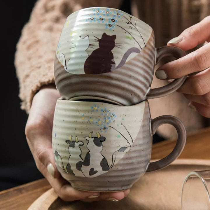 Buddha Stones Japanese Kutani Hand Painted Cat Floral Cow Rabbit Ocean Pattern Ceramic Tea Cup Mug - image 15