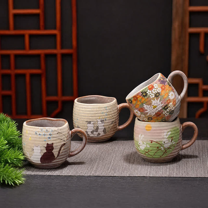 Buddha Stones Japanese Kutani Hand Painted Cat Floral Cow Rabbit Ocean Pattern Ceramic Tea Cup Mug - image 13