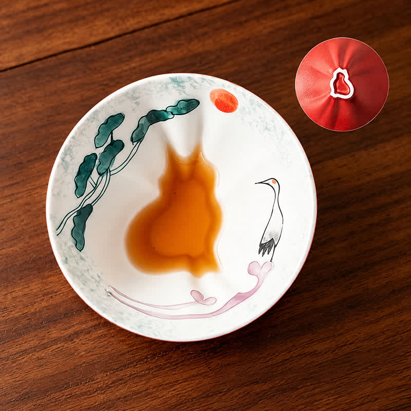Buddha Stones Hand-Painted Cat Pattern Floral Ceramic Tea Cup 30 ml - Crane Perched Among Pines - Approx. 30 ml - image 19