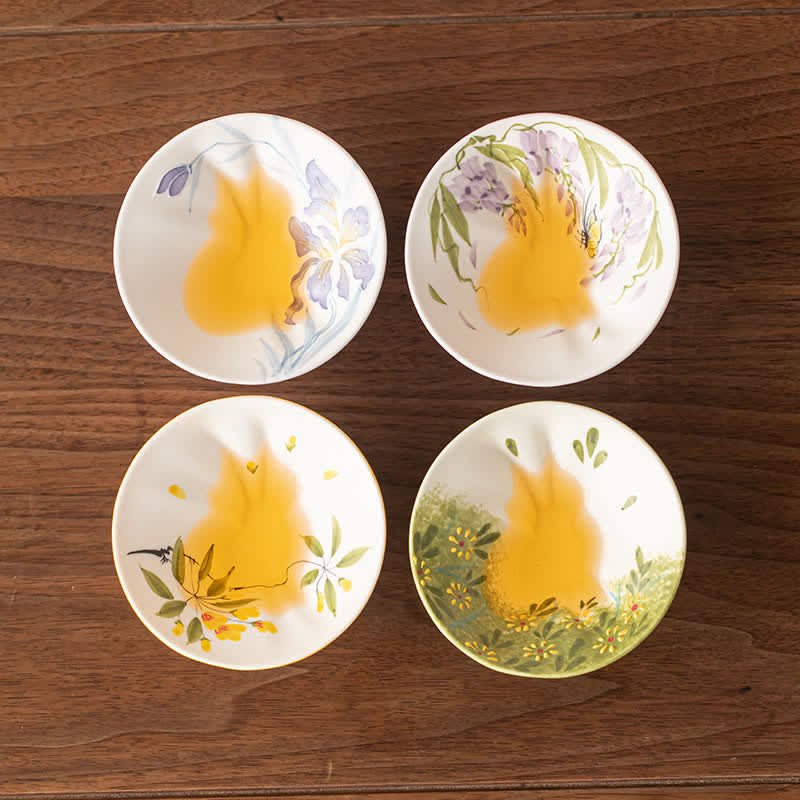 Buddha Stones Hand-Painted Cat Pattern Floral Ceramic Tea Cup 30 ml - image 0