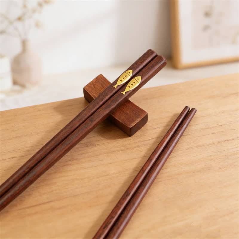 Buddha Stones Natural Bamboo Gold Koi Fish Design Daily Use Chopsticks - Gold Fish Chopsticks - 3 Pairs - image 0