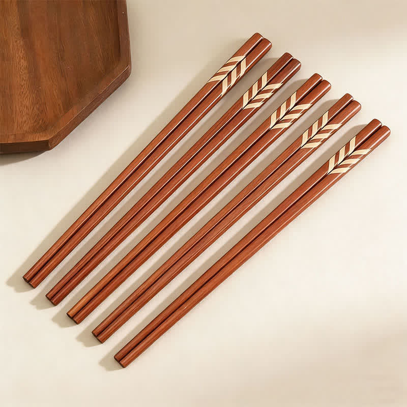 Buddha Stones Red Sandalwood Grounding Striped Design Chopsticks - image 4