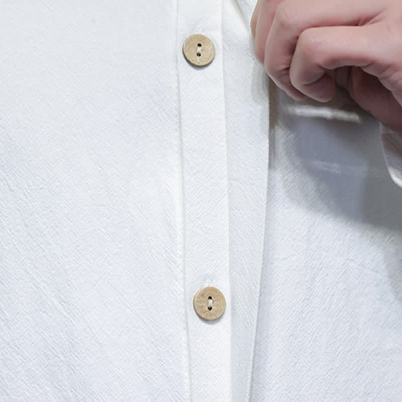 Buddha Stones Spring Tang Style Minimalist Frog Button Solid Men's Long Sleeve Shirts - image 12