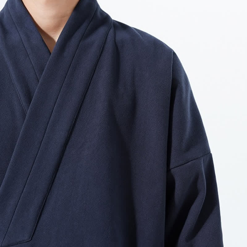 Buddha Stones Fall Winter Tang Style Minimalist Drawstring Solid Thickened Men's Kimono - image 8