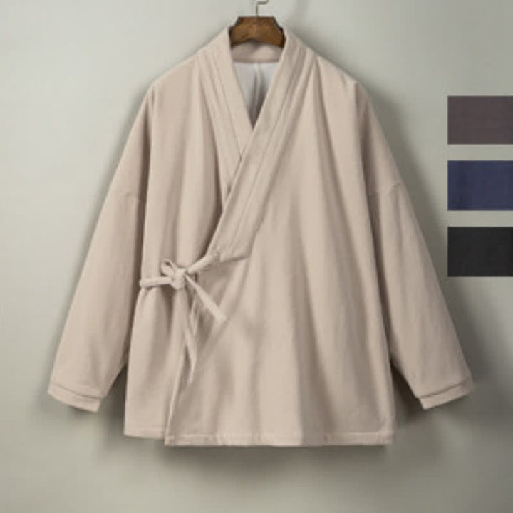 Buddha Stones Fall Winter Tang Style Minimalist Drawstring Solid Thickened Men's Kimono - image 34
