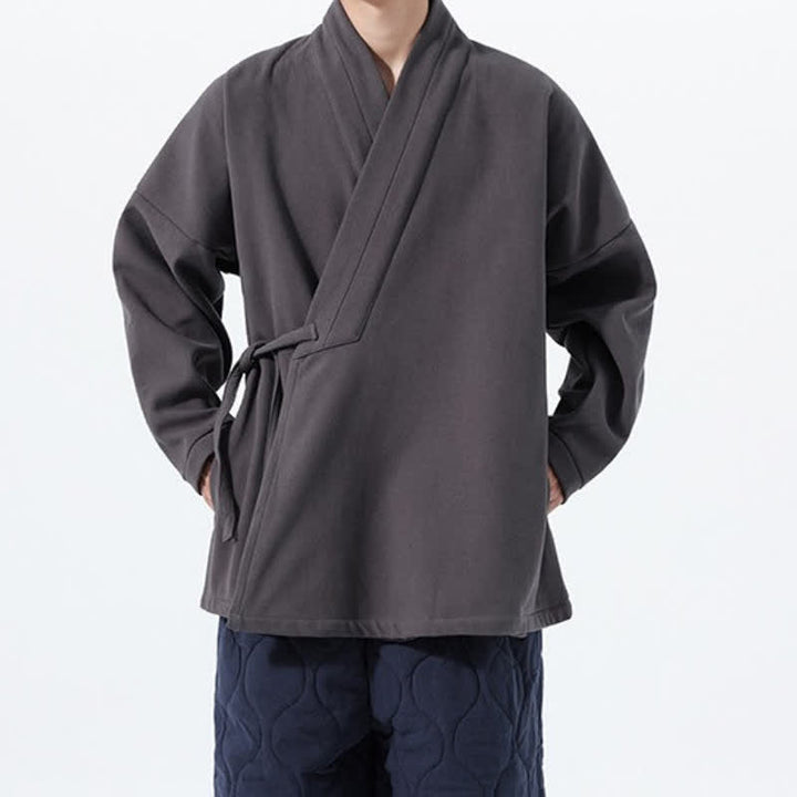 Buddha Stones Fall Winter Tang Style Minimalist Drawstring Solid Thickened Men's Kimono - image 22