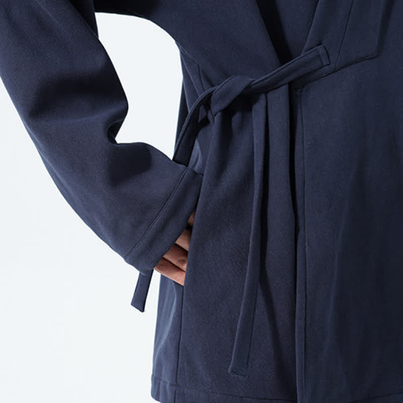 Buddha Stones Fall Winter Tang Style Minimalist Drawstring Solid Thickened Men's Kimono - image 10