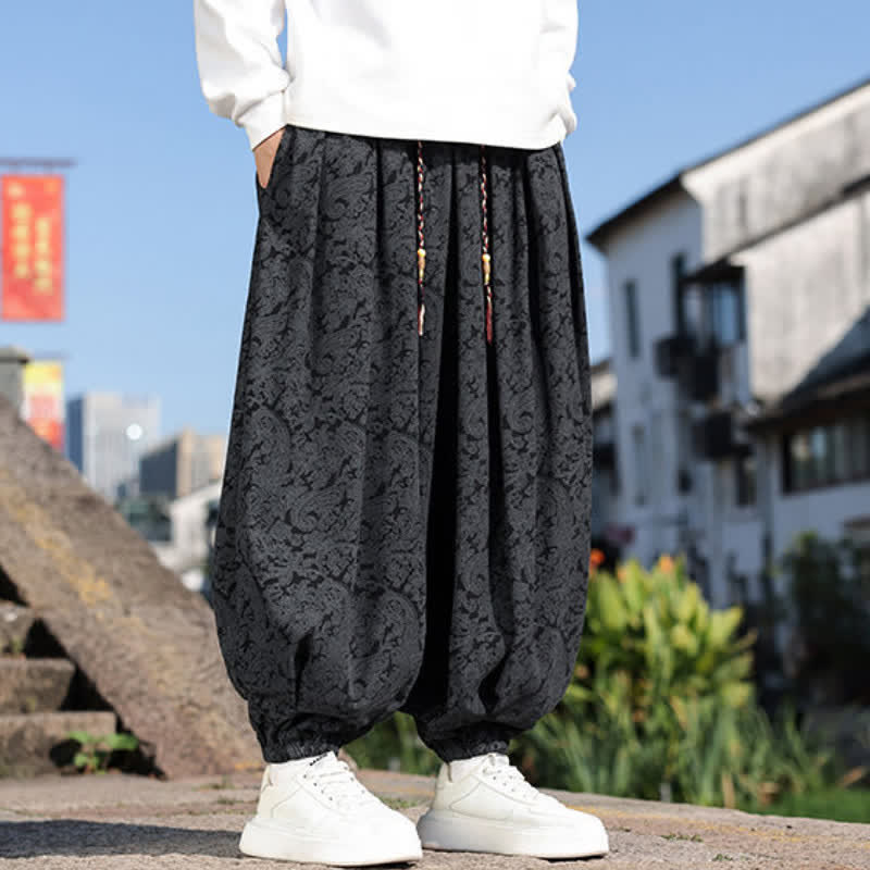 Buddha Stones Spring Fall Casual Vintage Drawstring Floral Ankle Pants Corduroy Men's Harem Pants With Pockets - image 1