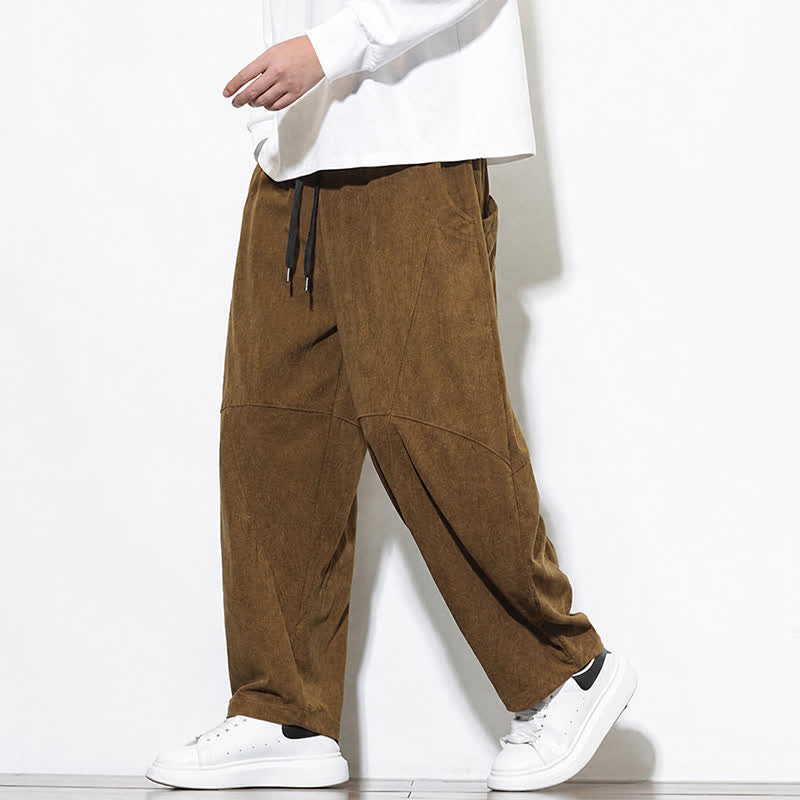Buddha Stones Fall Classic Simple Drawstring Solid Ankle Pants Corduroy Men's Tapered Pants With Pocket - image 7