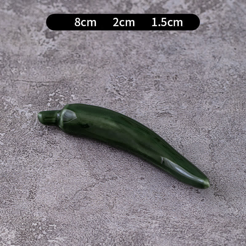 Buddha Stones Ceramic Vegetable Design Mini Tabletop Chopstick Holder - Chili Pepper (Dark Green) Approx. 8 × 2 × 1.5 cm - Ceramic - image 16