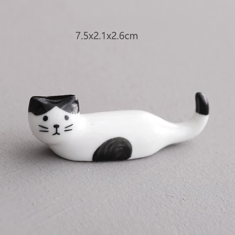 Buddha Stones Ceramic Playful Cat Design Chopstick Holder - Black-Eared Curled-Tail Cat Approx. 7.5 × 2.1 × 2.6 cm - Ceramic - image 7