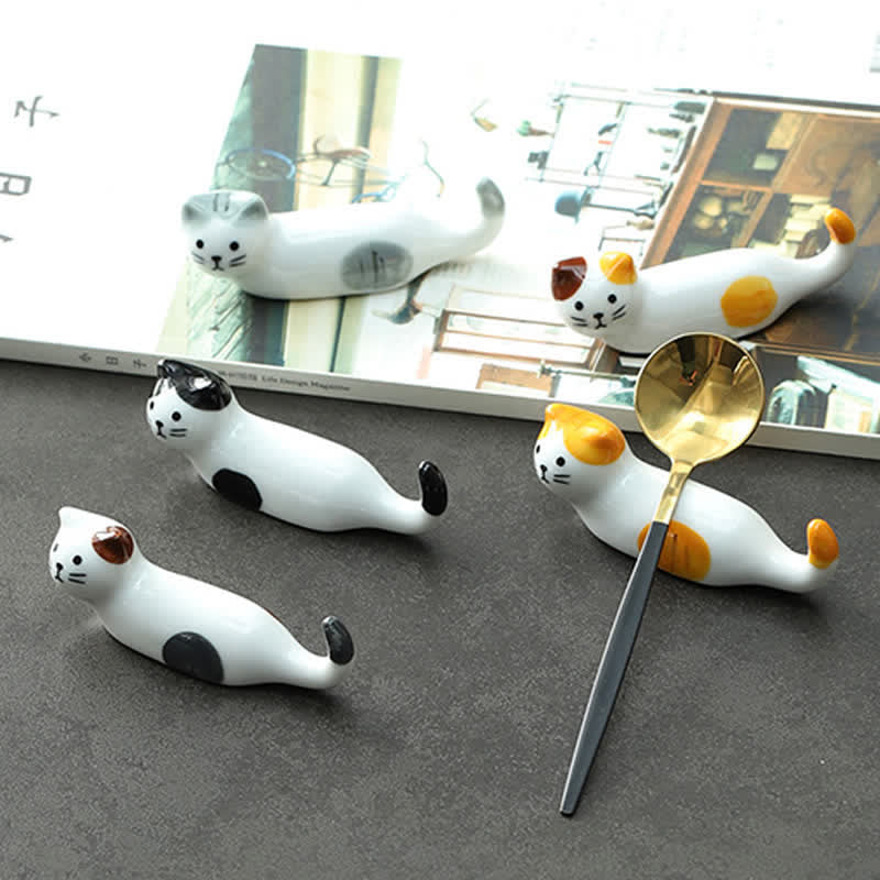 Buddha Stones Ceramic Playful Cat Design Chopstick Holder - image 8