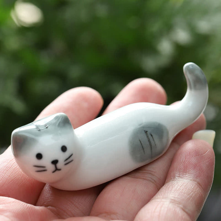 Buddha Stones Ceramic Playful Cat Design Chopstick Holder - image 3
