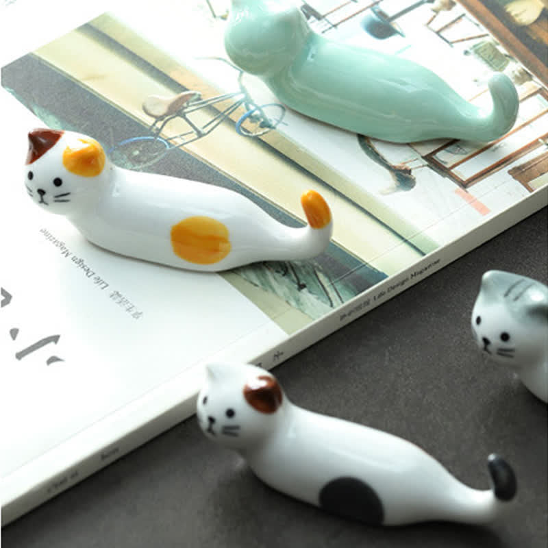 Buddha Stones Ceramic Playful Cat Design Chopstick Holder - image 13