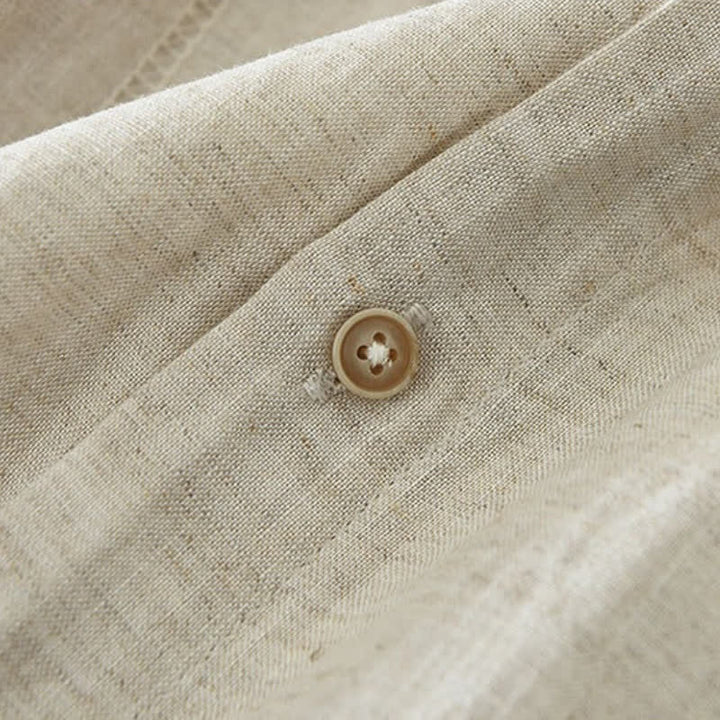 Buddha Stones Spring Casual Minimalist Button-Up Drawstring Solid Men's Long Sleeve Shirts - image 6