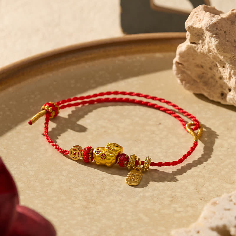 Buddha Stones Red String Goat Charm Braided Faith Bracelet - image 1