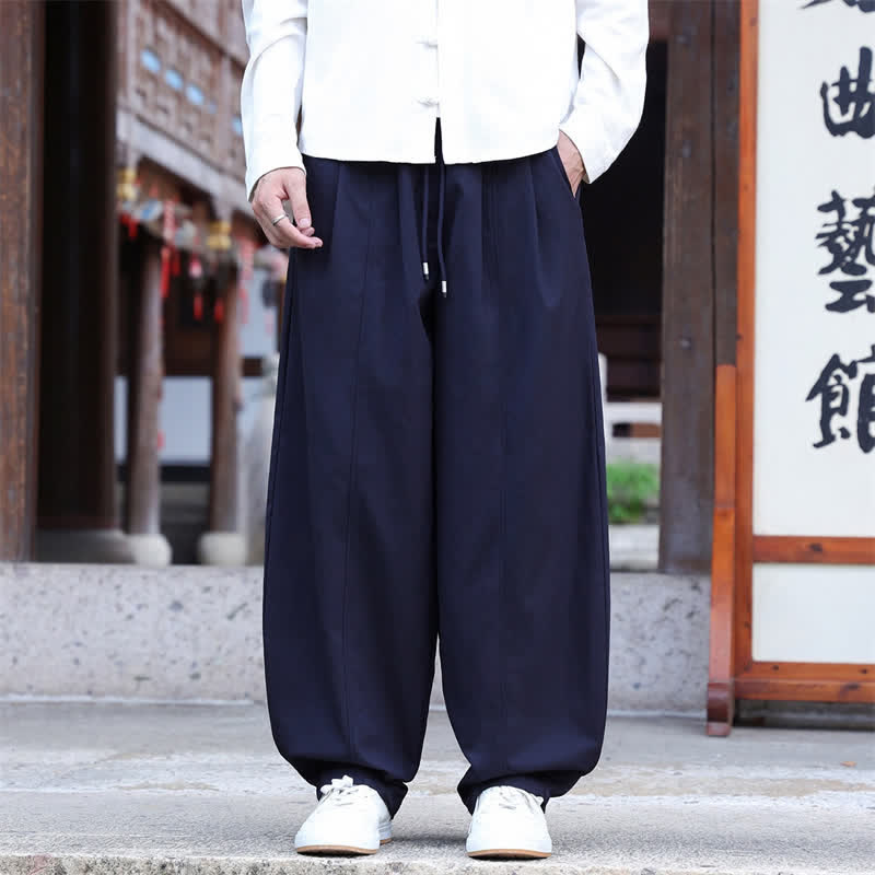 Buddha Stones Spring Casual Minimalist Drawstring Solid Long Pants Men's Straight Leg Pants With Pockets - MidnightBlue - US/UK/AU46，EU56 (5XL) - image 0