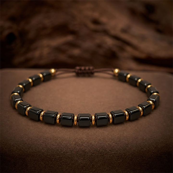 Buddha Stones Black Obsidian Protection Square Bead Braided Adjustable Bracelet - image 2